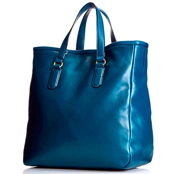 MARC JACOBS Teal Top Handle Oversized Crossbody Leather Tote w Gold Hardware - Picture 5 of 17
